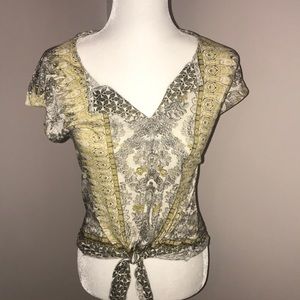 Lucky brand shirt top knotted tie front xsmall new